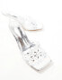 Public Desire Shelly mid heeled sandal with clear embellished strap in silver