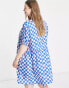 Фото #4 товара Noisy May Curve smock mini dress in blue checkerboard