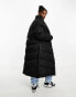 Threadbare Plus Holly belted waist maxi puffer coat in black