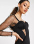 Фото #6 товара ASOS DESIGN Petite glitter insert pearl mesh midi pencil dress in black