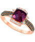 Raspberry Rhodolite (1-5/8 ct. t.w.) & Diamond (3/8 ct. t.w.) Cushion Halo Ring in 14k Rose Gold