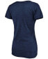 ფოტო #3 პროდუქტის Women's Heathered Navy Cleveland Indians Wordmark Tri-Blend V-Neck T-shirt