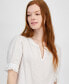 Фото #3 товара Women's Cotton Tonal-Stripe Puff-Sleeve Blouse