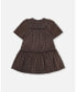 ფოტო #3 პროდუქტის Big Girls Short Sleeve Metallic Dress With Frills Golden Brown