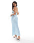 ASOS DESIGN satin tie front maxi slip dress in blue