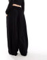 ASOS DESIGN Curve shirred waist wide leg trouser in black