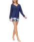 Women's 2 Piece Printed Long Sleeve Henley Top with Shorts Pajama Set
