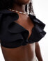 River Island frill plunge bikini top in black