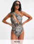 Фото #1 товара Free Society Petite one shoulder cut out swimsuit in animal print