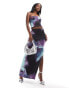 Missyempire slinky maxi side split maxi skirt co-ord in purple marble print