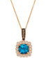 Фото #1 товара Le Vian deep Sea Blue Topaz (2-1/2 ct. t.w.) & Diamond (1/2 ct. t.w.) Cushion Halo Pendant Necklace in 14k Rose Gold, 18" + 2" extender