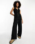 ASOS DESIGN linen look button through jumpsuit in black