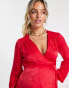 Flounce London Maternity satin long sleeve wrap maxi dress in red