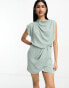 Фото #2 товара ASOS DESIGN drape neck sleeveless wrap front mini dress in light sage