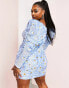 Фото #2 товара ASOS LUXE Curve puff sleeve flower embellished midi dress in white and blue