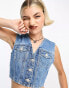 Tommy Jeans cropped denim vest in mid wash