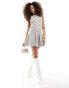 Фото #2 товара ASOS DESIGN bengaline racer neck mini dress with pleat skirt in latte