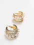 ASOS DESIGN hoop earrings with pearl row in gold tone