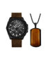 Men's Analog, Three-Hand Quartz Matte Brown Leather Strap Watch 48mm Gift Set