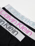 Calvin Klein steel cotton trunks 3 pack in black with coloured waistband