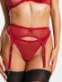 Фото #8 товара ASOS DESIGN Alaia mesh and velvet trim suspender in burgundy