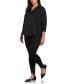 Plus Size Notch Collar Silk Long Sleeve Button-Down Blouse