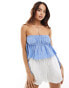 Фото #1 товара Stradivarius STR bandeau rustic top in blue stripe