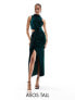 Фото #1 товара ASOS DESIGN Tall velvet high neck drape minimal cut out midi dress in bottle green