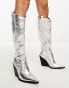 Фото #4 товара Public Desire Wide Fit Navada western knee boot in textured silver