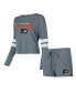 ფოტო #1 პროდუქტის Women's Gray Distressed Philadelphia Flyers Meadow Long Sleeve T-shirt and Shorts Sleep Set