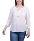 ფოტო #1 პროდუქტის Petite 3/4 Sleeve Tunic with Crochet and Tie Neck