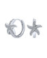 Фото #1 товара Vacation Beach CZ Nautical Charm Starfish Huggie Mini Hoop Earrings For Women Rose Gold Plated Sterling Silver