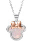 ფოტო #1 პროდუქტის Mother-of-Pearl & Cubic Zirconia Minnie Mouse 18" Pendant Necklace in Sterling Silver & 18k Rose Gold-Plate