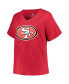Фото #3 товара Women's Brock Purdy Scarlet San Francisco 49ers Plus Size Player Name and Number V-Neck T-shirt