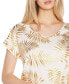 Women's Foil Print Grommet Trim Top Wht/gold, S - фото #3