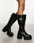 Public Desire Alaska chunky buckle knee boots in black