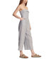 Women's Striped Strapless Cotton-Linen Cropped Jumpsuit Blue Jewel Stripe, XS - фото #3