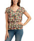 ფოტო #1 პროდუქტის Juniors' Smocked V-Neck Printed Mesh Top