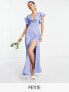 Фото #1 товара TFNC Petite Bridesmaid wrap front maxi dress in powder blue