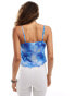 Noisy May layered lace tie front cami top in blue floral print