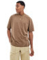 ASOS DESIGN oversized t-shirt in brown with scenic valley back print Коричневый, S - Chest 38 - фото #2