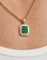 ASOS DESIGN necklace with square semi-precious malachite stone pendant in gold tone