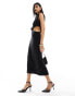 ASOS DESIGN linen sleeveless midi dress with cut out waist detail in black