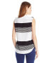 NY Collection Women's Sleeveless Striped Button Down Shirt Blouse Black White M