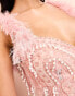 Фото #2 товара ASOS LUXE encrusted mini dress with faux pearl embellishment and faux feather straps in pink