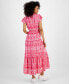 Фото #2 товара Petite Mixed-Print Flutter-Sleeve Tiered Maxi Dress