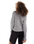 JDY diamond knit cardigan with lettuce sleeve in grey melange