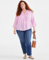 Plus Size Printed Pintuck Blouse, Created for Macy's Wine Block, 1X - фото #3