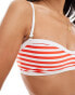 Фото #2 товара Miss Selfridge thin stripe bikini top with contrast binding in red stripe