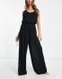 ASOS DESIGN – Schlichter Strand-Jumpsuit im Knitterlook in Schwarz mit weitem Bein Черный, 36 - фото #2